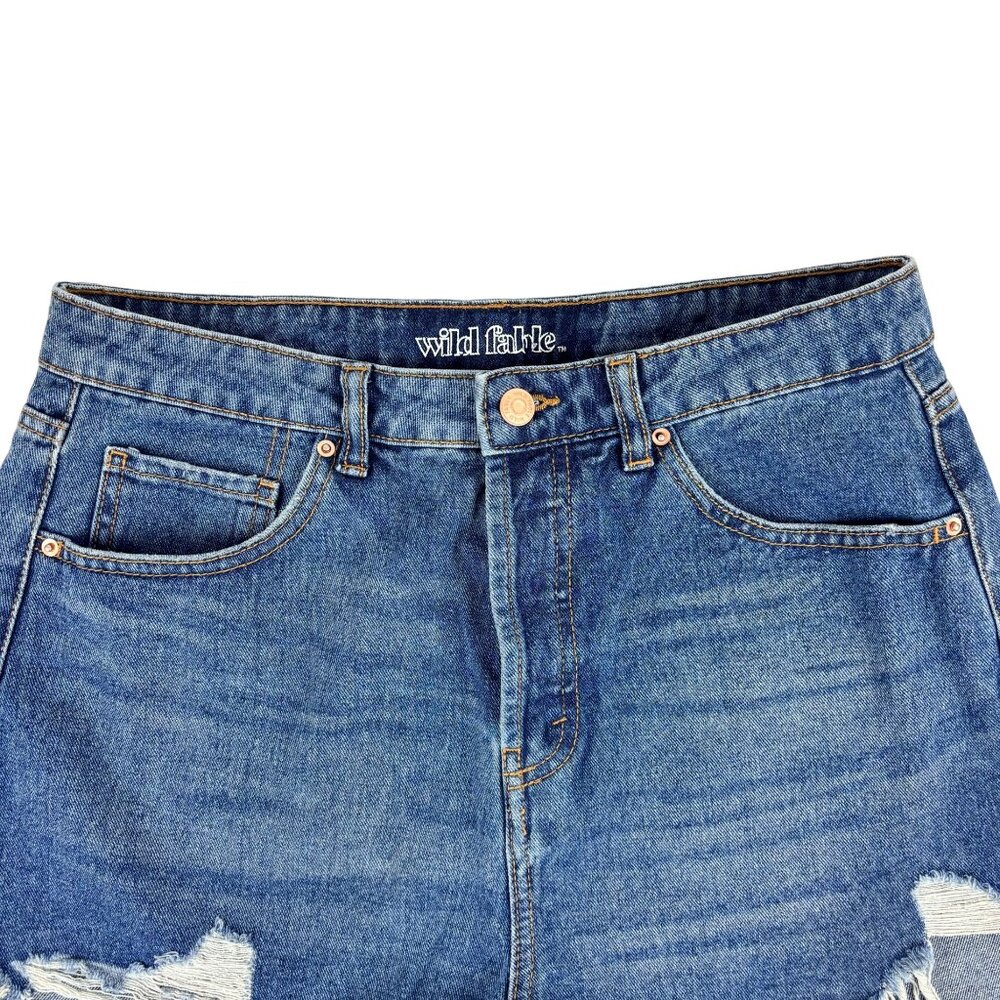 Wild Fable Denim Shorts Womens Size 10 High Rise Distressed Angled Hem - Picture 2 of 11